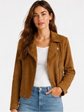 Forever 21 Suede Moto Jacket - Cognac Brown